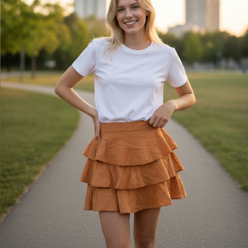 Farm Rio Caramel layered mini skirt NWT L